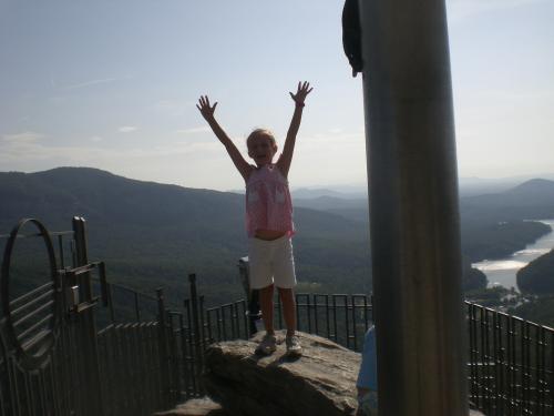 My daughter Sarah Margaret on Chimney Rock overlooking Lake Lure